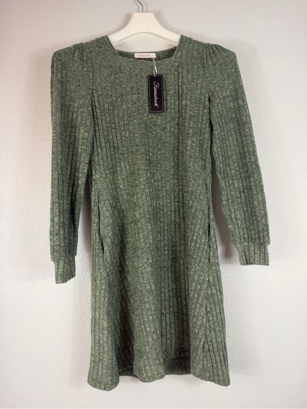NWT Fantaslook Ribbed Knit Dress in Sage Green
